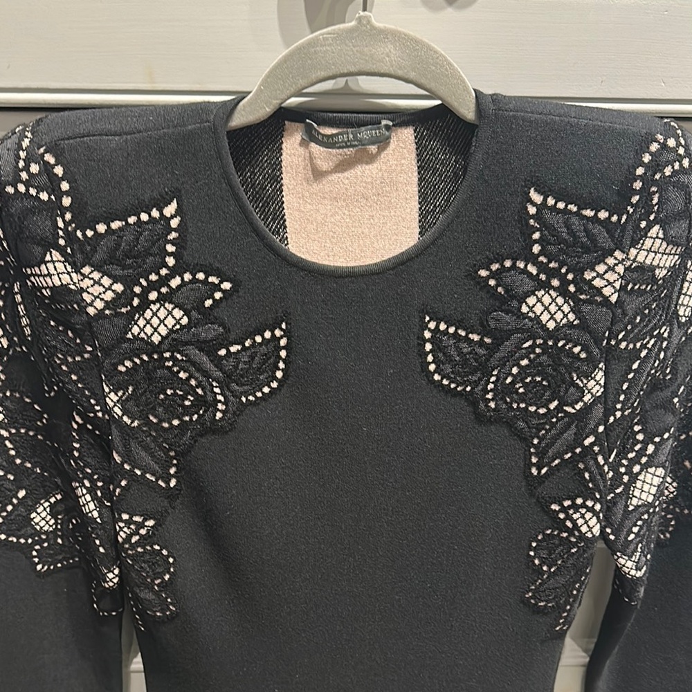 Black Knit Dress with Lace Floral Detail